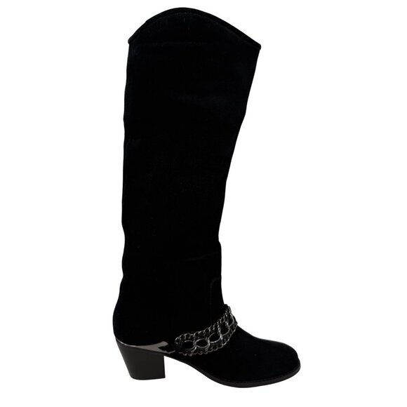 B. Makowsky Womens Black Suede Knee High Western Boots Chain Detail Goth 9M *** - Picture 5 of 9